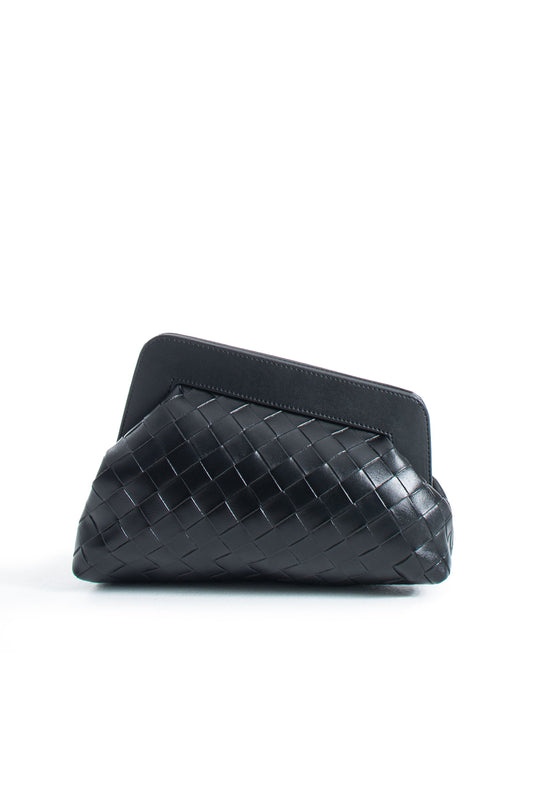 Asymmetrical Braided Pu Leather Clutch Bag With Detachable Strap - Black
