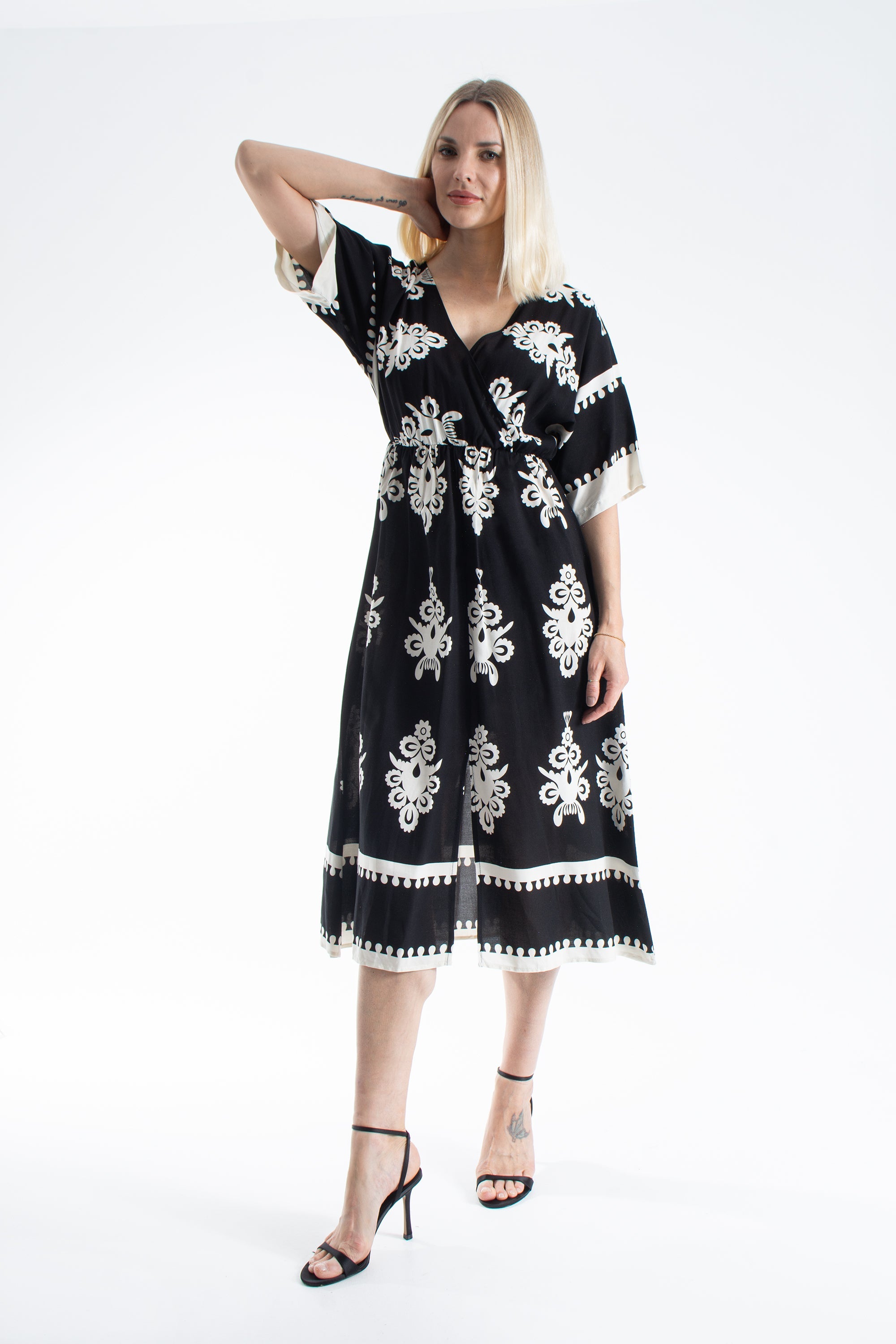 Womens Viscose Printed Ornamental Floral Midi Dress