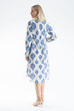 Women’s Linen Blend Ornamental Print Midi Shirt Dress