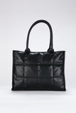 Quilted Pu Leather Tote Bag with Detachable Strap - Black