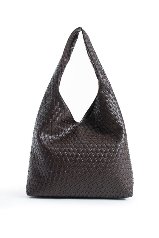 Braided Pu Leather Slouchy Tote Bag - Brown