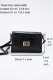 Croc Pu Leather Detachable Strap Crossbody Bag - Black