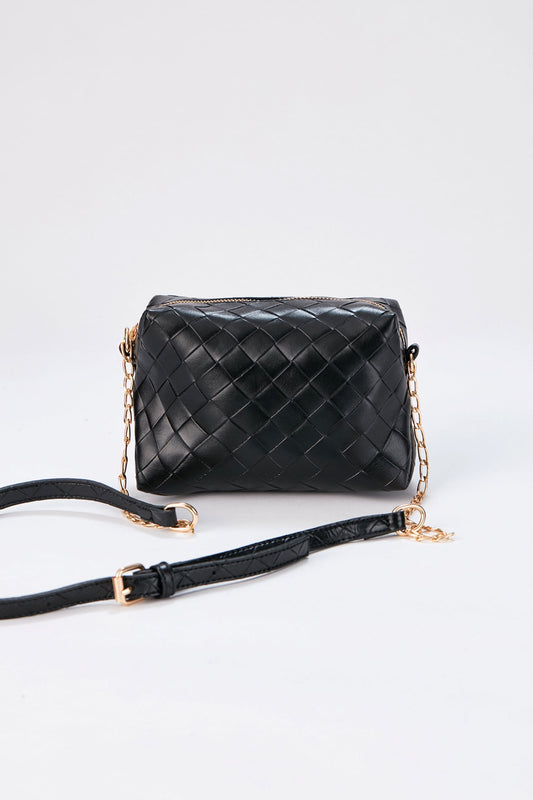 Braided Pu Leather Crossbody Camera Bag - Black