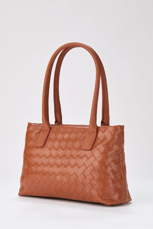 Braided Pu Leather Shoulder Bag - Brown