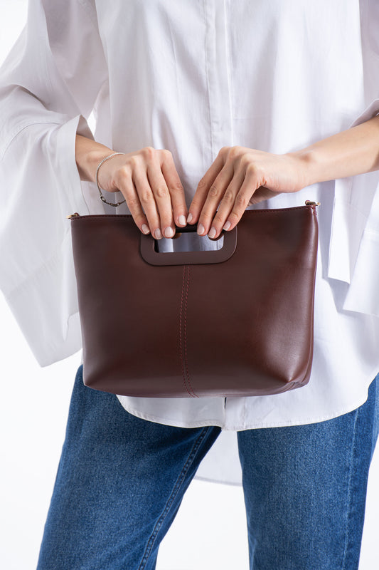 Crossbody Bag With Handle Detail in Burgundy