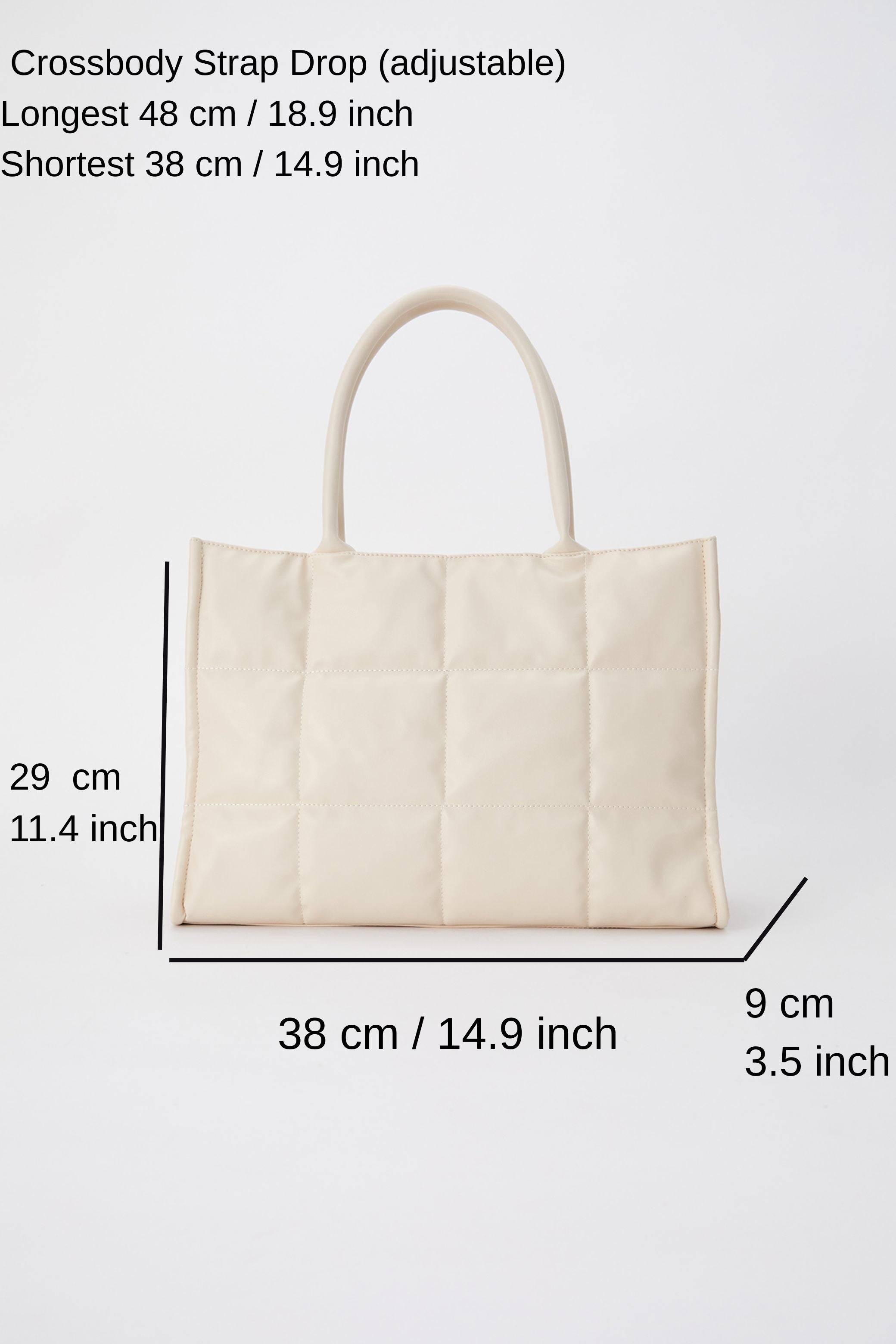 Quilted Pu Leather Tote Bag with Detachable Strap - Cream