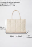 Quilted Pu Leather Tote Bag with Detachable Strap - Cream