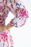 Linen Ornamental Print Midi Shirt Dress - Lilac