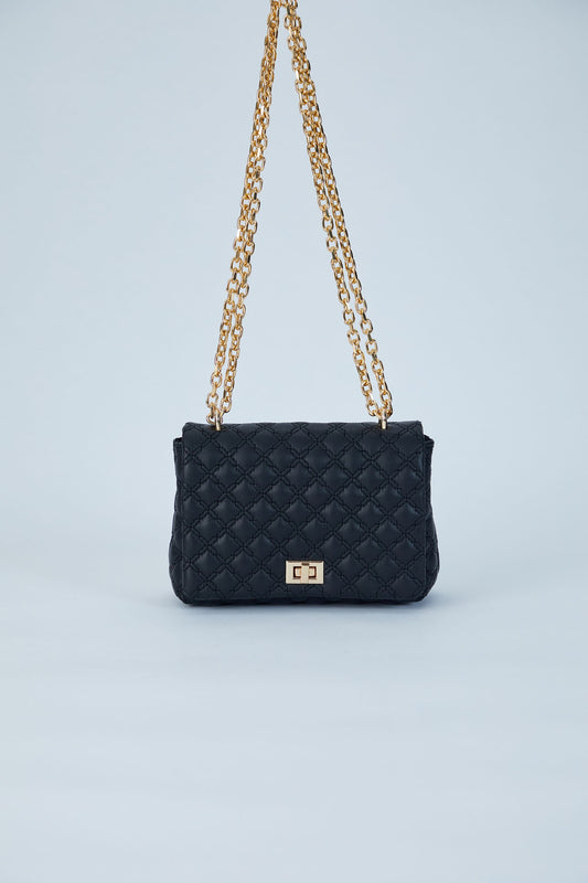 Quilted Plant Based Leather Crossbody & Shoulder Bag - Black