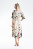 Womens Viscose Floral Print V Neck Short Sleeve Midi Dress