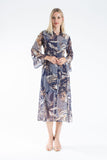 Womens Abstract Print Chiffon Midi Shirt Dress