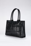 Quilted Pu Leather Tote Bag with Detachable Strap - Black