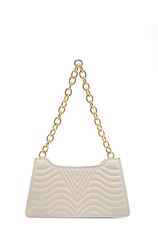 Embossed Pu Leather Chunky Chain Shoulder Bag - Cream
