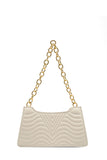 Embossed Pu Leather Chunky Chain Shoulder Bag - Cream