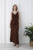 Abstract Rose Print Maxi Dress - Brown