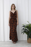 Abstract Rose Print Maxi Dress - Brown