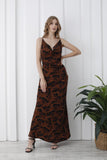 Abstract Rose Print Maxi Dress - Brown