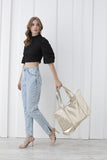 Metallic Finish Pu Leather Weekend Bag - Gold