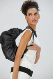 Pu Leather Pleated Shoulder Bag - Black