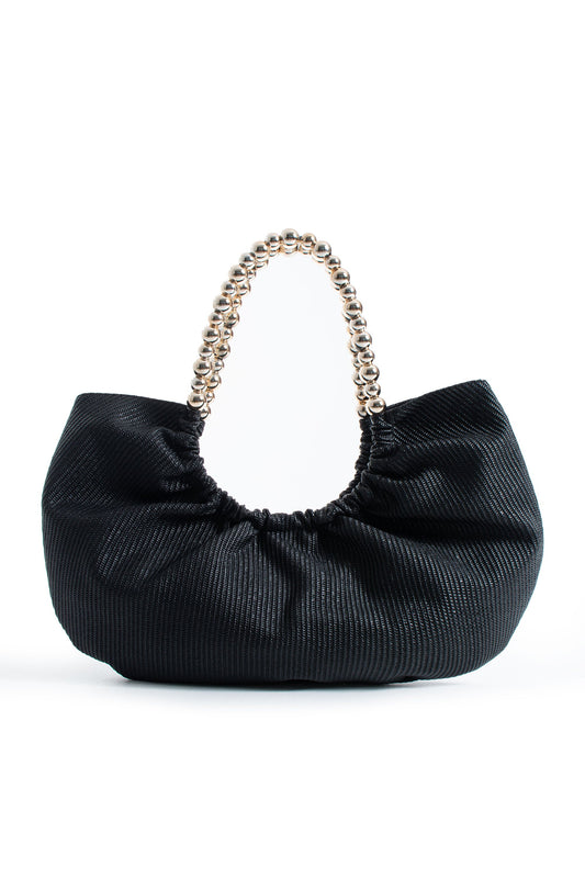 Woven PU Leather Slouchy Tote with Beaded Strap 2PCS Set - Black