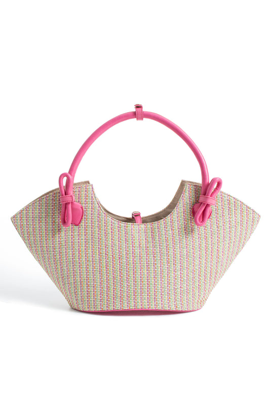 Woven Straw Tote Bag - Pink