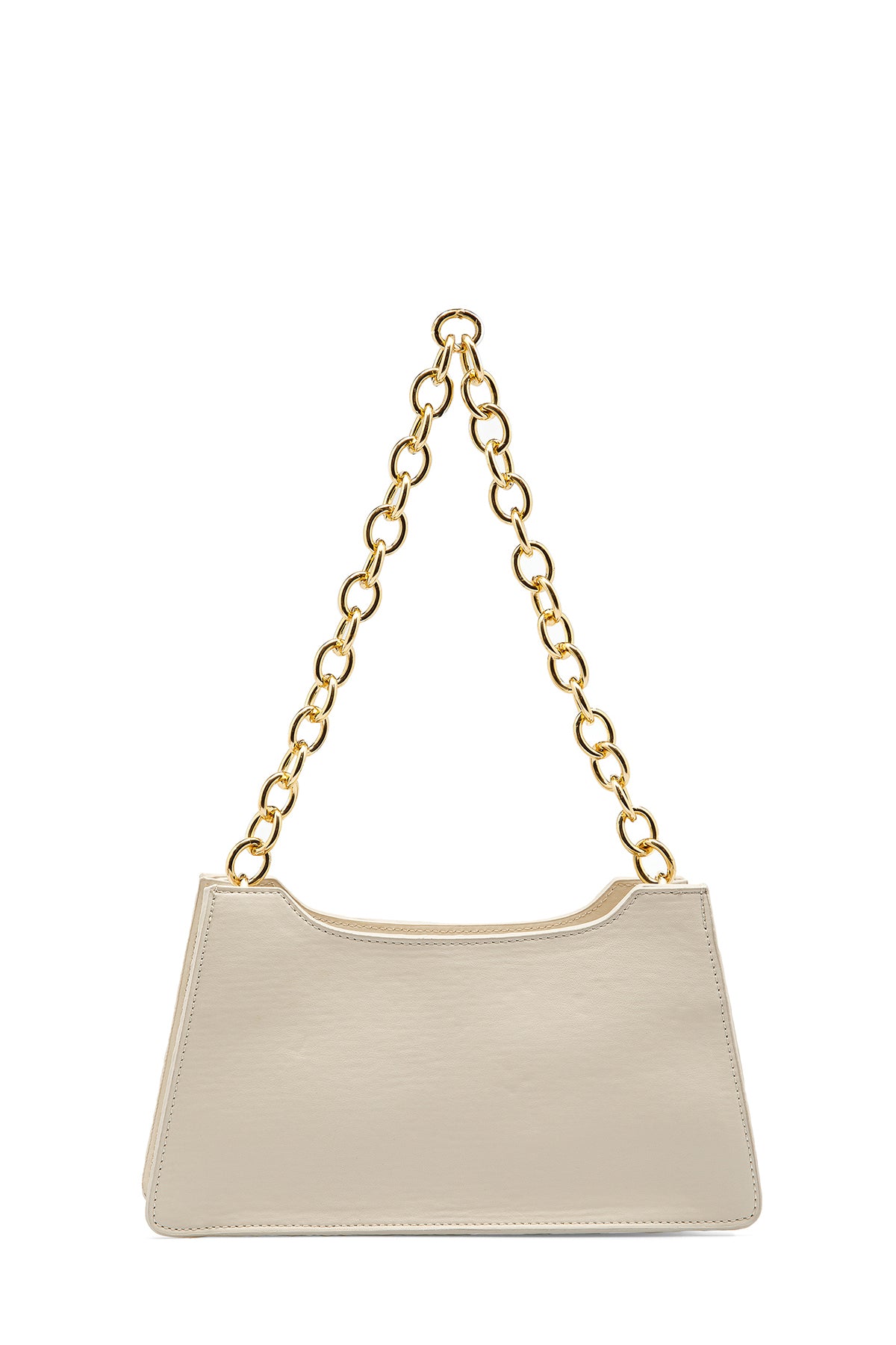Embossed Pu Leather Chunky Chain Shoulder Bag - Cream