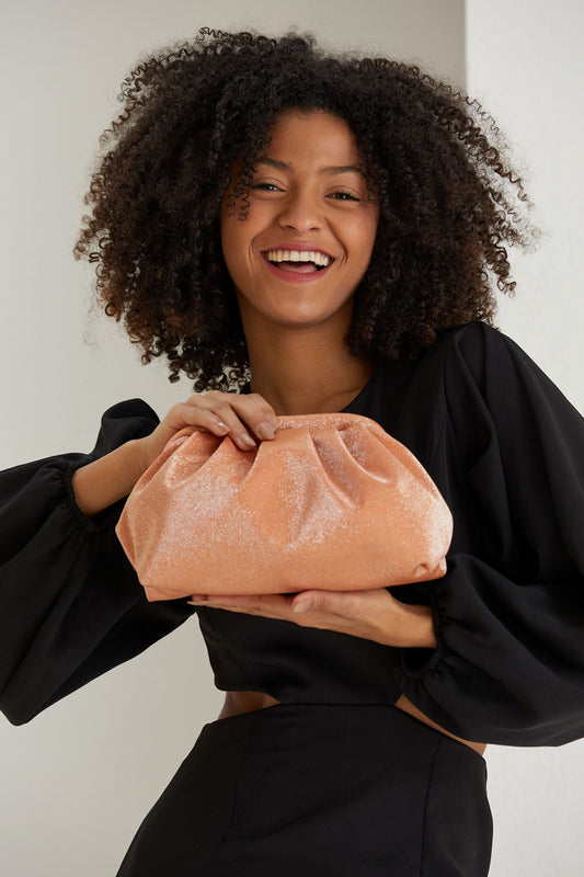 Shimmery Pouch Bag With Detachable Crossbody Strap - Pale Orange
