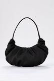 Pleated Satin Shoulder Bag - Black