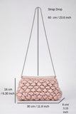 Puffy Quilted Satin Clucth Bag with Detachable Crossbody Strap - Beige