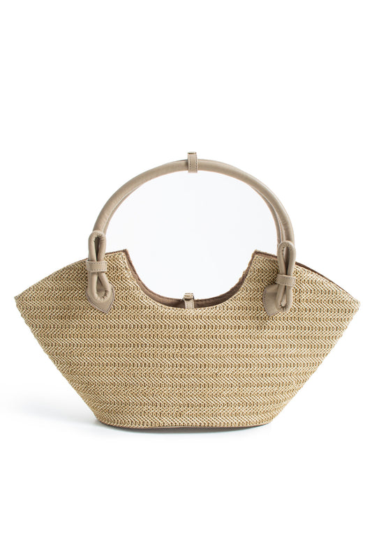 Woven Straw Tote Bag - Light Beige