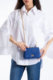 Quilted Plant Based Leather Crossbody & Shoulder Bag - Blue