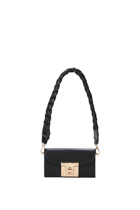 Mini Shoulder Bag with Chuncky Braided Strap - Black