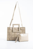Braided Convertible Tote Bag with Detachable Crossbody Strap - Beige