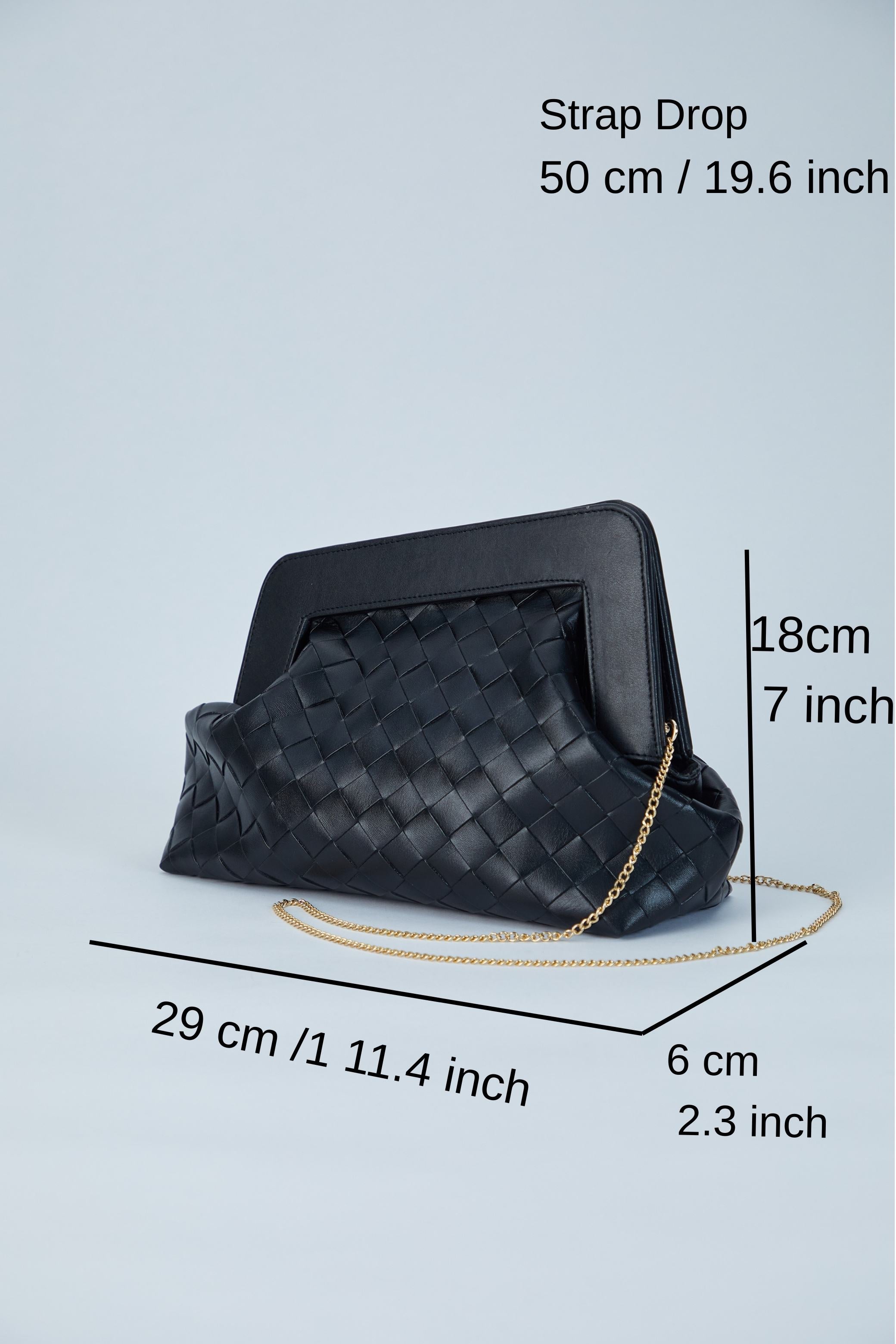 Asymmetrical Braided Pu Leather Clutch Bag With Detachable Strap - Black