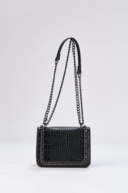 Chain Braided Croc Shoulder & Crossbody Bag - Black