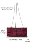 Pleated Satin Clutch Bag with Detachable Strap - Burgundy