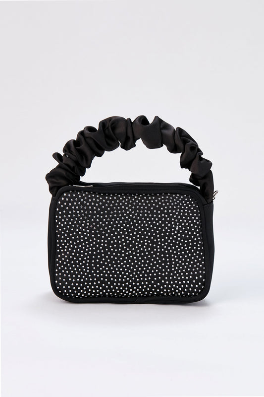 Diamente Evening Bag with Detachable Crossbody Strap - Black