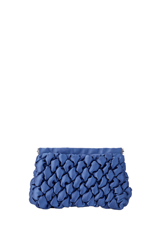 Quilted Satin Clutch Bag - Blue