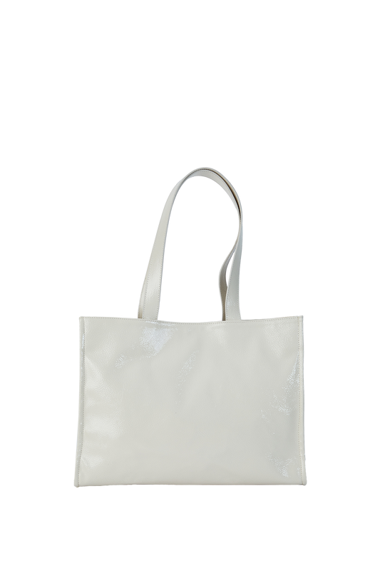 Crinkle Patent Tote Bag - Cream