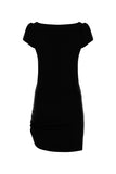 Bateau Neck Gathered Hip Mini Dress - Black