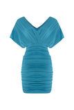 V-Neck Gathered Dress - Teal