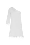 Faux Feather Trim One Shoulder Dress - White