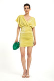 Shimmery V-Neck Gathered Dress - Yellow