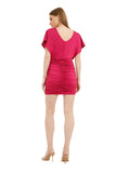 V-Neck Gathered Dress - Fuchsia Pink