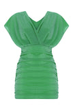 Shimmery V-Neck Gathered Dress - Green