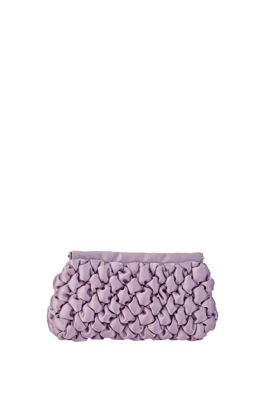 Quilted Satin Clutch Bag - Lilac