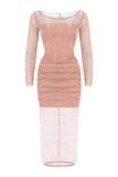 Diana Shimmery Mesh Midi Dress - Blush