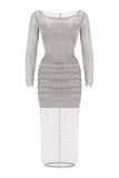 Diana Shimmery Mesh Midi Dress - Grey
