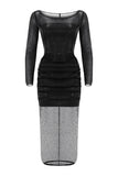 Diana Shimmery Mesh Midi Dress - Black