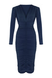 Draped Midi Dress - Navy